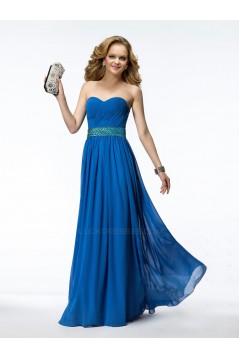 A-Line Sweetheart Beaded Long Blue Chiffon Prom Evening Formal Party Dresses ED010545