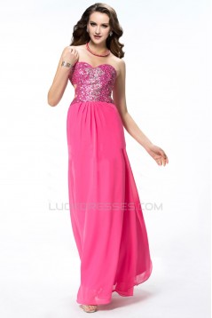 Long Pink Beaded Sequin Chiffon Prom Evening Formal Party Dresses ED010549