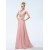 A-Line V-Neck Beaded Long Pink Chiffon Prom Evening Formal Party Dresses ED010550