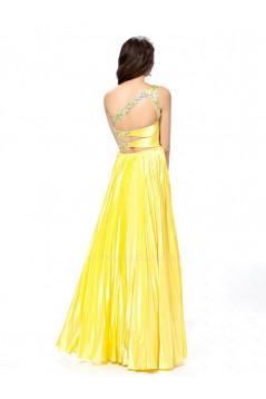 A-Line One-Shoulder Beaded Long Yellow Prom Evening Formal Party Dresses ED010563