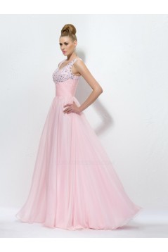A-Line Beaded Long Pink Prom Evening Formal Party Dresses ED010566