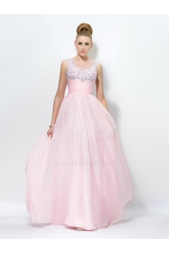 A-Line Beaded Long Pink Prom Evening Formal Party Dresses ED010566