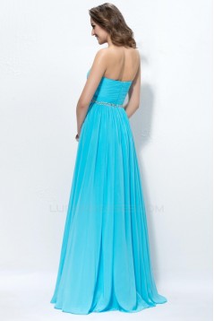 Sheath/Column Sweetheart Long Blue Chiffon Prom Evening Formal Party Dresses ED010567