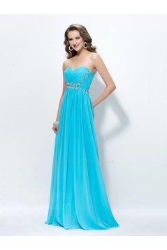 Sheath/Column Sweetheart Long Blue Chiffon Prom Evening Formal Party Dresses ED010567