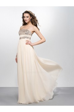A-Line Strapless Beaded Long Chiffon Prom Evening Formal Party Dresses ED010573
