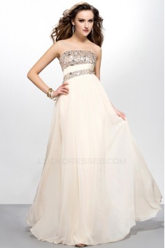 A-Line Strapless Beaded Long Chiffon Prom Evening Formal Party Dresses ED010573