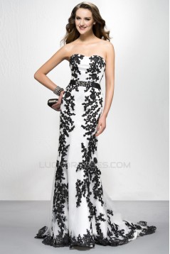 Elegant Black White Appliques Long Prom Evening Formal Party Dresses ED010576