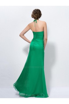 Halter Long Green Chiffon Beaded Prom Evening Formal Party Dresses ED010587