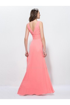 A-Line V-Neck Long Chiffon Prom Evening Formal Party Dresses ED010590