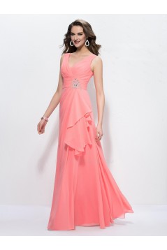 A-Line V-Neck Long Chiffon Prom Evening Formal Party Dresses ED010590