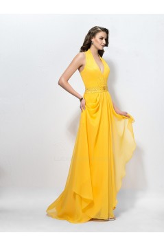 A-Line Halter Long Beaded Chiffon Prom Evening Formal Party Dresses ED010594