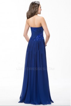 A-Line Sweetheart Beaded Long Blue Chiffon Prom Evening Formal Party Dresses ED010596