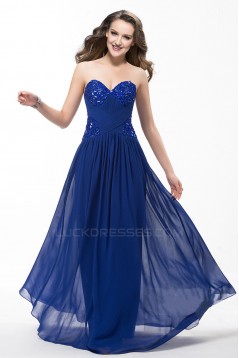 A-Line Sweetheart Beaded Long Blue Chiffon Prom Evening Formal Party Dresses ED010596