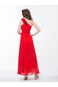A-Line One-Shoulder Beaded Long Red Prom Evening Formal Party Dresses ED010599