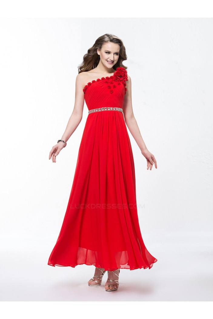 A-Line One-Shoulder Beaded Long Red Prom Evening Formal Party Dresses ED010599