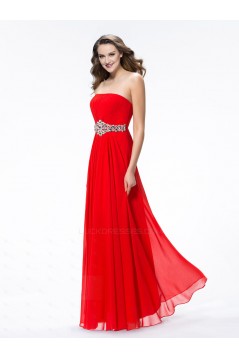 A-Line Strapless Beaded Long Red Chiffon Prom Evening Formal Party Dresses ED010607