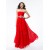A-Line Strapless Beaded Long Red Chiffon Prom Evening Formal Party Dresses ED010607