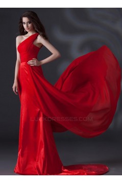 A-Line One-Shoulder Long Red Chiffon Prom Evening Formal Party Dresses ED010622
