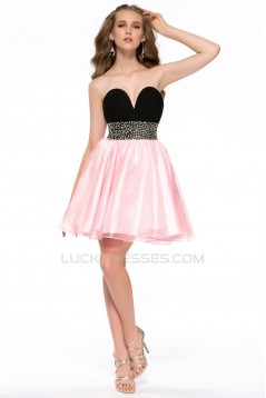 A-Line Sweetheart Beaded Black Pink Short Chiffon Prom Evening Cocktail Homecoming Party Dresses ED010624