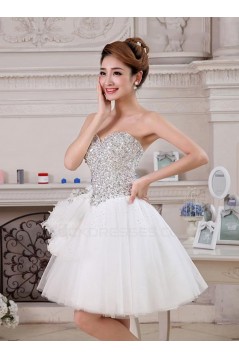 A-Line Sweetheart Short White Beaded Prom Evening Cocktail Homecoming Party Dresses ED010634