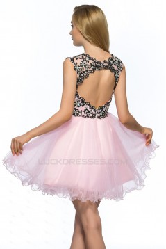 A-Line V-Neck Short Pink Applique Beaded Prom Evening Cocktail Homecoming Party Dresses ED010642