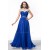 A-Line Bateau Beaded Long Blue Chiffon Prom Evening Formal Party Dresses ED010644
