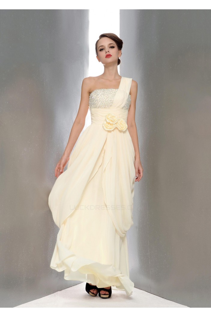 Column One-Shoulder Beaded Long Chiffon Prom Evening Formal Party Dresses ED010655