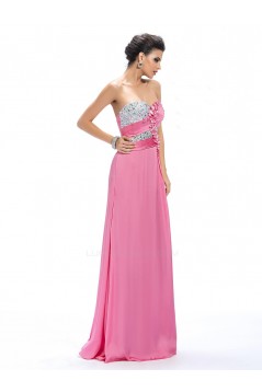 A-Line Sweetheart Beaded Long Pink Prom Evening Formal Party Dresses ED010659