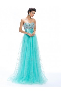 A-Line Sweetheart Beaded Sequin Long Blue Prom Evening Formal Party Dresses ED010661