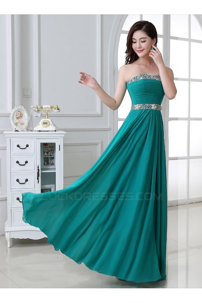 A-Line Strapless Beaded Long Chiffon Prom Evening Formal Party Dresses ED010663