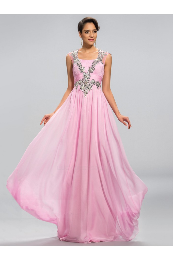 A-Line Beaded Long Pink Chiffon Prom Evening Formal Party Dresses ED010682