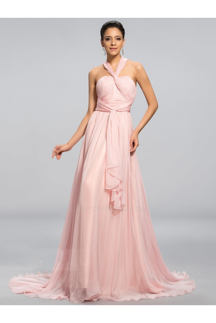 A-Line Long Pink Chiffon Prom Evening Formal Party Dresses ED010691