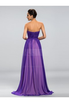 A-Line Strapless Beaded Long Chiffon Prom Evening Formal Party Dresses ED010693
