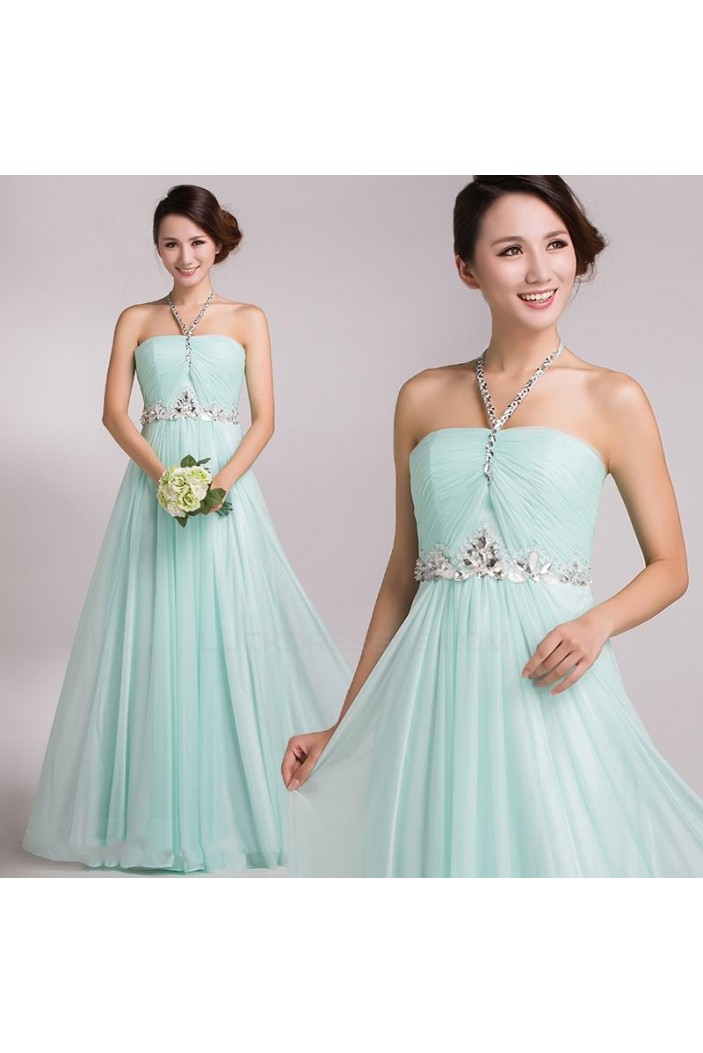 A-Line Halter Beaded Long Chiffon Prom Evening Formal Party Dresses ED010694