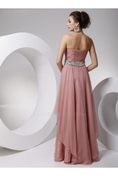 A-Line Strapless Beaded Long Chiffon Prom Evening Formal Party Dresses ED010699