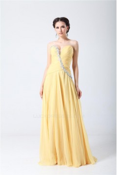 A-Line Sweetheart Beaded Long Yellow Chiffon Prom Evening Formal Party Dresses ED010706