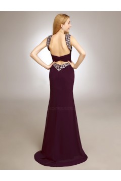 Sheath/Column Straps Beaded Long Chiffon Prom Evening Formal Party Dresses ED010720