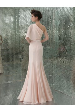 Trumpet/Mermaid One-Shoulder Sequin Long Pink Chiffon Prom Evening Formal Party Dresses ED010723