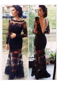 Long Sleeve Lace Black Low V-Back Evening Formal Party Dresses ED010727