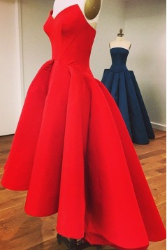 Real Pictures Strapless A-Line High Low Red Prom Dresses ED010737