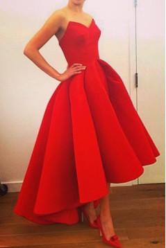 Real Pictures Strapless A-Line High Low Red Prom Dresses ED010737