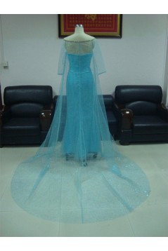 V-Neck Half Sleeve Beaded Long Blue Prom Evening Formal Party Dresses ED010750