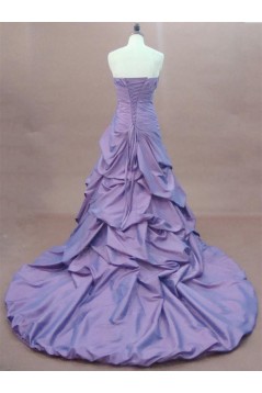 A-Line Strapless Court Train Long Prom Evening Formal Party Dresses ED010766