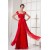 Sheath Off-the-Shoulder Long Red Chiffon and Lace Prom Evening Dresses ED010791