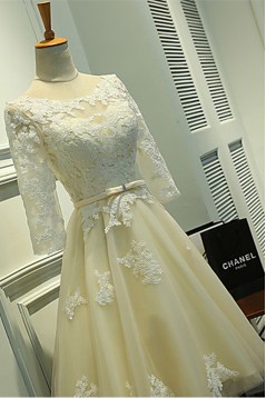 Cocktail Party Dress Ball Gown Scoop Knee-length Lace/Tulle with Lace/Sash/Ribbon ED010794