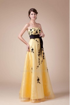 A-Line Strapless Black Yellow Long Prom Evening Dresses ED010799
