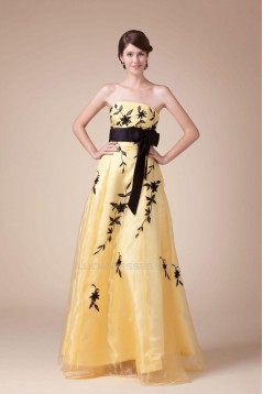 A-Line Strapless Black Yellow Long Prom Evening Dresses ED010799