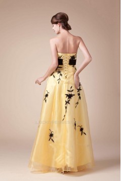 A-Line Strapless Black Yellow Long Prom Evening Dresses ED010799