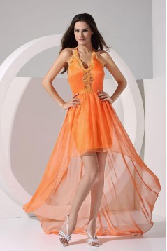 High Low V-Neck Lace and Chiffon Prom Evening Dresses ED010807