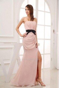 Sheath Strapless Split-Front Long Chiffon Prom Evening Dresses ED010808